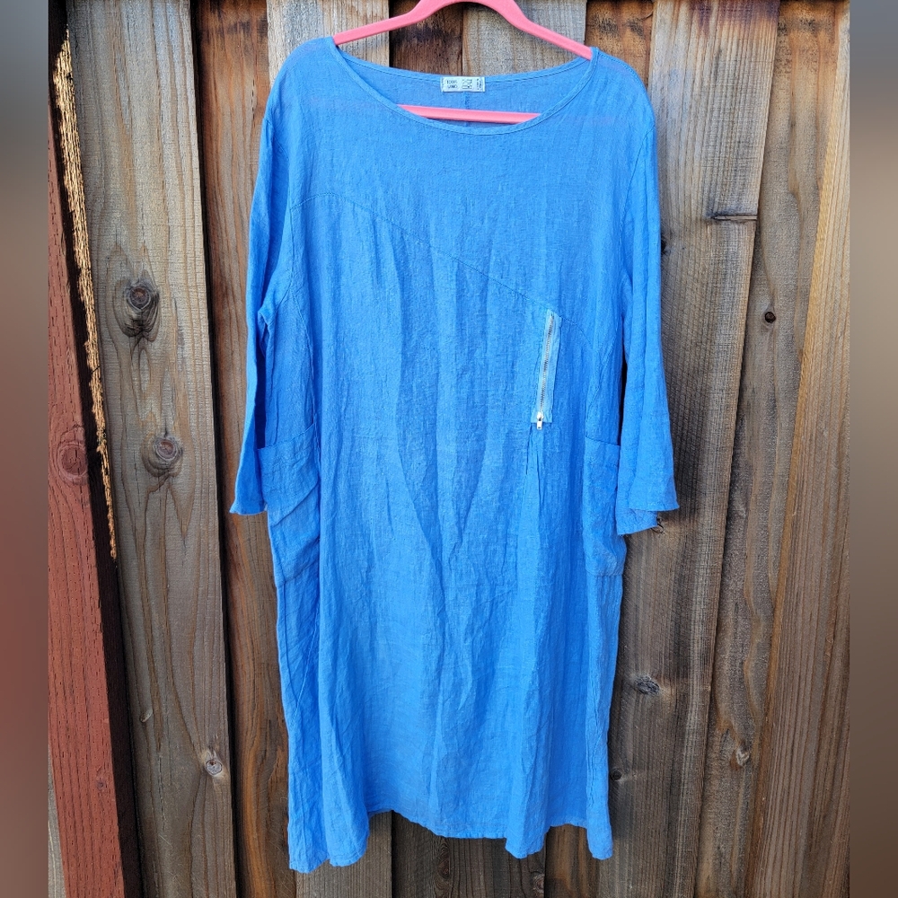 Made in Italy 100% Lino  Lagenlook Oversized Midi Dress OS  Pockets linen